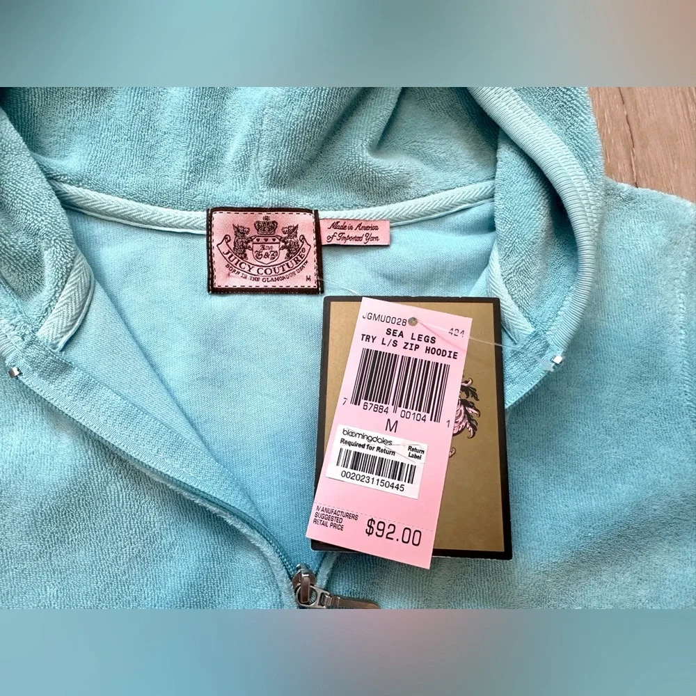 Juicy Couture Turquoise Zip-Up Hoodie M NWT - Picture 3 of 6